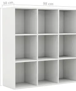 vidaXL Book Cabinet High Gloss White 98x30x98 cm Chipboard