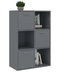vidaXL Storage Cabinet High Gloss Grey 60×29.5×90 cm Chipboard