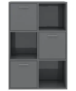 vidaXL Storage Cabinet High Gloss Grey 60×29.5×90 cm Chipboard