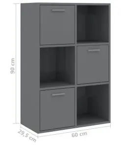 vidaXL Storage Cabinet High Gloss Grey 60×29.5×90 cm Chipboard