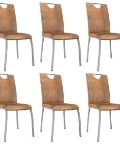 vidaXL Dining Chairs 6 pcs Suede Brown Faux Leather
