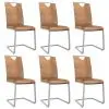 vidaXL Dining Chairs 6 pcs Suede Brown Faux Leather