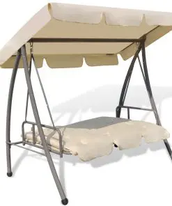 43237 vidaXL Outdoor Swing Bench with Canopy Sand White