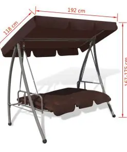 43238 vidaXL Outdoor Swing Bench with Canopy Coffee
