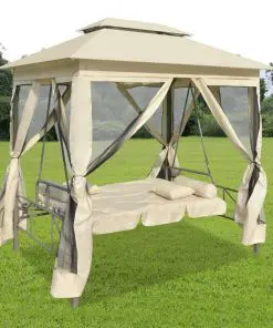 vidaXL Gazebo Convertible Swing Bench Cream White