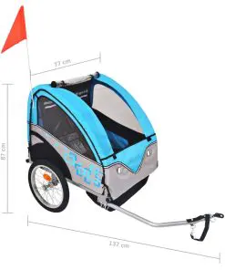 vidaXL Kids’ Bicycle Trailer Grey and Blue 30 kg