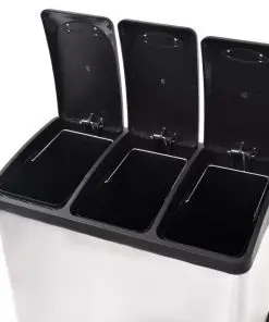 vidaXL Recycling Pedal Bin Garbage Trash Bin Stainless Steel 3×8 L
