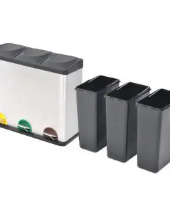 vidaXL Recycling Pedal Bin Garbage Trash Bin Stainless Steel 3×18 L