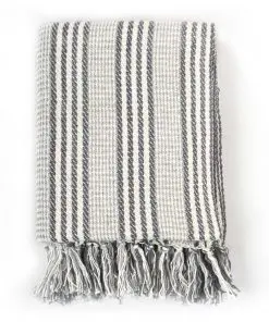 vidaXL Throw Cotton Stripes 125×150 cm Grey and White