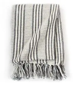vidaXL Throw Cotton Stripes 125×150 cm Grey and White