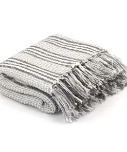 vidaXL Throw Cotton Stripes 160×210 cm Grey and White