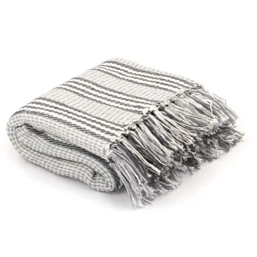 vidaXL Throw Cotton Stripes 160×210 cm Grey and White