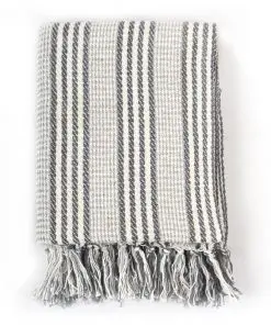 vidaXL Throw Cotton Stripes 160×210 cm Grey and White