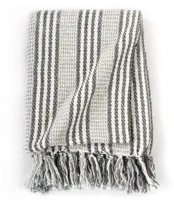 vidaXL Throw Cotton Stripes 160×210 cm Grey and White