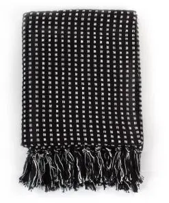vidaXL Throw Cotton Squares 125×150 cm Black