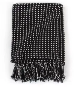 vidaXL Throw Cotton Squares 125×150 cm Black