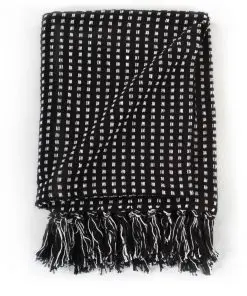 vidaXL Throw Cotton Squares 160×210 cm Black