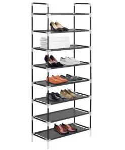 vidaXL Shoe Rack with 8 Shelves Metal and Non-woven Fabric Black