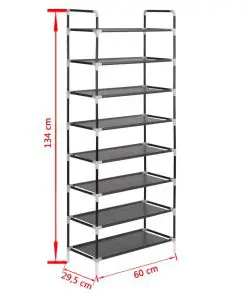 vidaXL Shoe Rack with 8 Shelves Metal and Non-woven Fabric Black