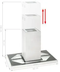 vidaXL Island Range Hood 90 cm Stainless Steel 756 m³/h LED