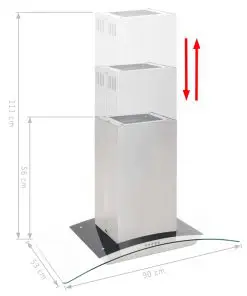 vidaXL Island Range Hood 90 cm Stainless Steel 756 m³/h LED