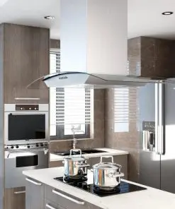 vidaXL Island Range Hood 90 cm Stainless Steel 756 m³/h LED