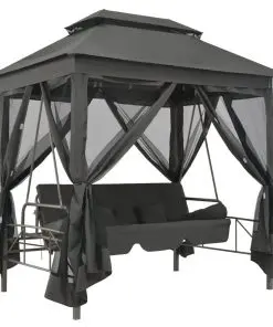 45073 vidaXL Outdoor Convertible Swing Bench with Canopy Anthracite 220x160x240 cm Steel