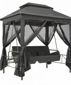 45073 vidaXL Outdoor Convertible Swing Bench with Canopy Anthracite 220x160x240 cm Steel