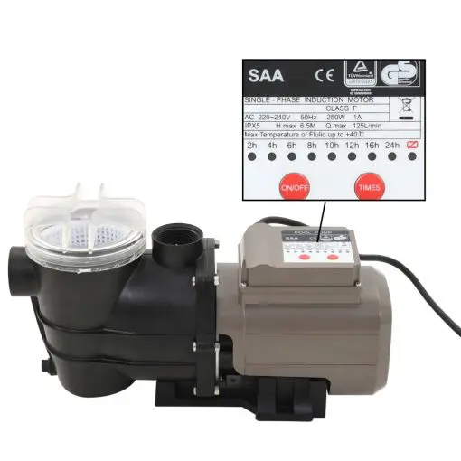 vidaXL Pool Pump with Timer Black 0,25 HP 8000 L/h