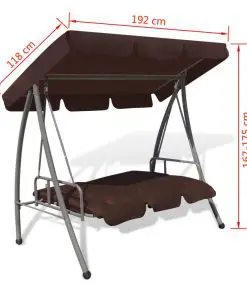 vidaXL Outdoor Convertible Swing Bench with Canopy Coffee
