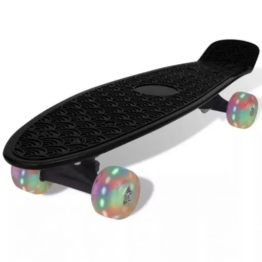 Black Retro Skateboard with LED Wheels