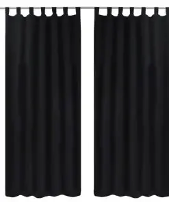 2 pcs Black Micro-Satin Curtains with Loops 140 x 245 cm