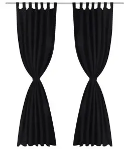 2 pcs Black Micro-Satin Curtains with Loops 140 x 245 cm
