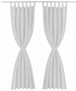 2 pcs White Micro-Satin Curtains with Loops 140 x 245 cm