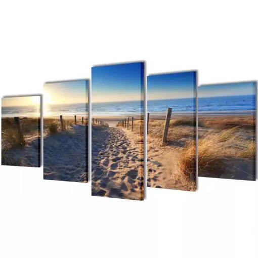 vidaXL Canvas Wall Print Set Sand Beach 200 x 100 cm