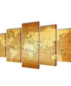 Canvas Wall Print Set World Map 200 x 100 cm