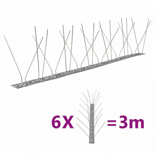 vidaXL 4-row Stainless Steel Bird & Pigeon Spikes Set of 6 3 m