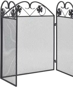 vidaXL 3-panel Fireplace Screen Iron Black