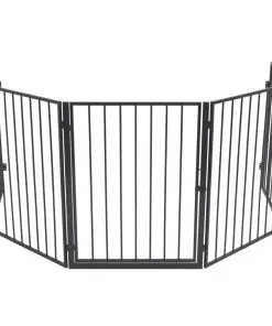 vidaXL Pet Fireplace Fence Steel Black