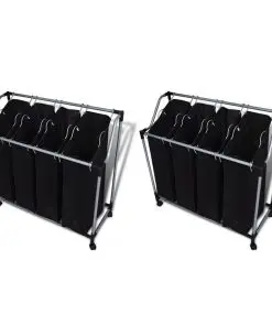 vidaXL Laundry Sorters with Bags 2 pcs Black and Grey