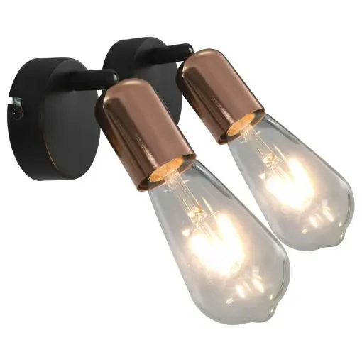 vidaXL Spot Lights 2 pcs with Filament Bulbs 2 W Black and Copper E27