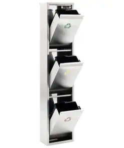 vidaXL Recycle Dustbin Silver Stainless Steel 3×15 L