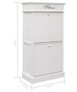 vidaXL Shoe Cabinet White 50x28x98 cm Paulownia Wood
