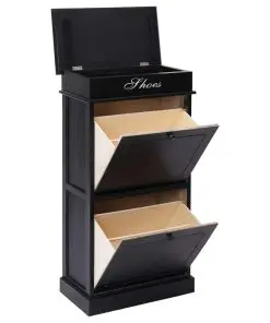 vidaXL Shoe Cabinet Black 50x28x98 cm Paulownia Wood