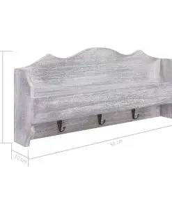 vidaXL Wall Mounted Coat Rack Grey 50x10x23 cm Wood