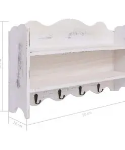 vidaXL Wall Mounted Coat Rack White 50x10x30 cm Wood