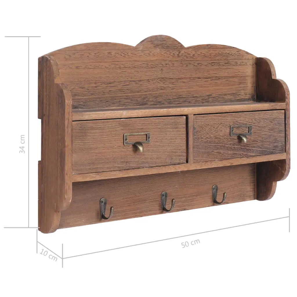 vidaXL Wall Mounted Coat Rack Brown 50x10x34 cm Wood