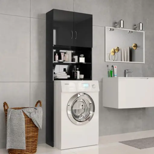 vidaXL Washing Machine Cabinet High Gloss Black 64×25.5×190 cm Chipboard