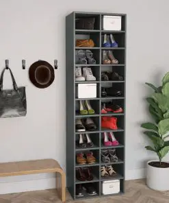 vidaXL Shoe Cabinet Grey 54x34x183 cm Chipboard