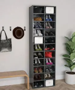 vidaXL Shoe Cabinet High Gloss Grey 54x34x183 cm Chipboard